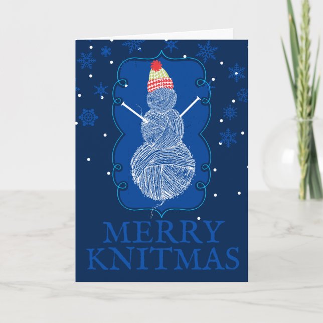 Knitting needles snowman personalized Christmas Holiday Card (Front)