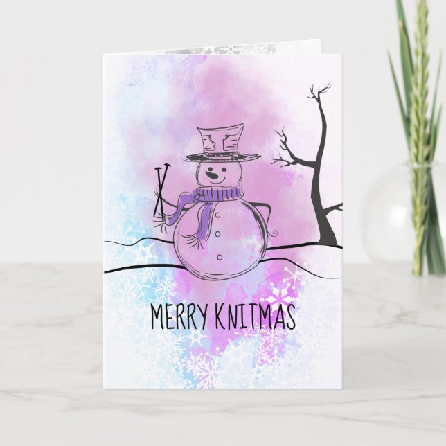 Knitting needles snowman personalized Christmas Holiday Card (Front)