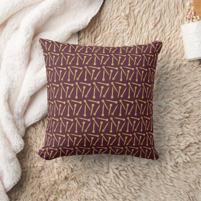 Knitting Needles Two Tone Gold + Plum Throw Pillow (Blanket)