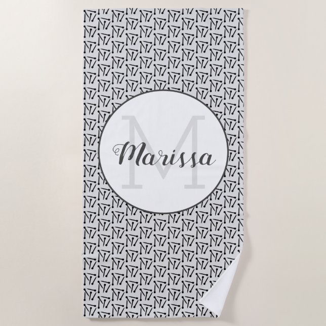 Knitting Needles Yarn Crafts Name / Initial Beach Towel (Front)