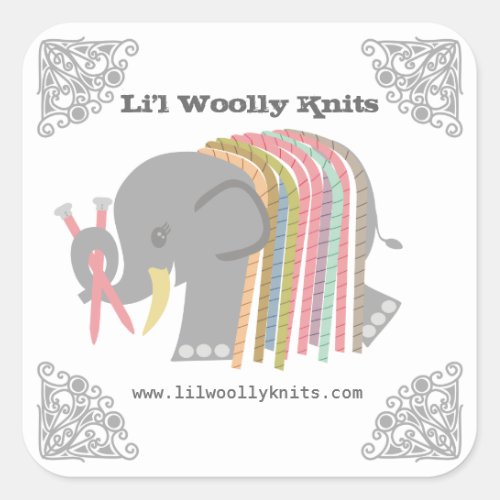 Knitting needles yarn elephant woolly mammoth square sticker