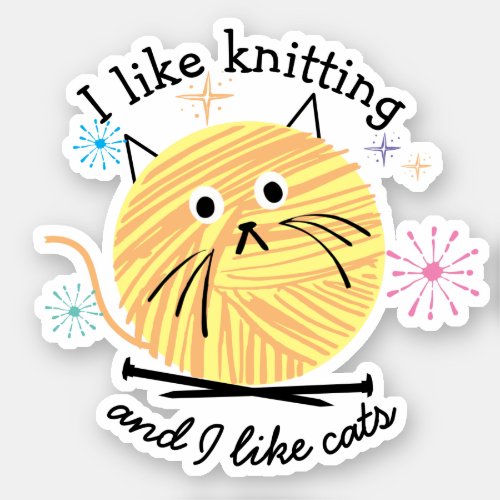 Knitting needles yarn kitty cat knitter hobbies sticker