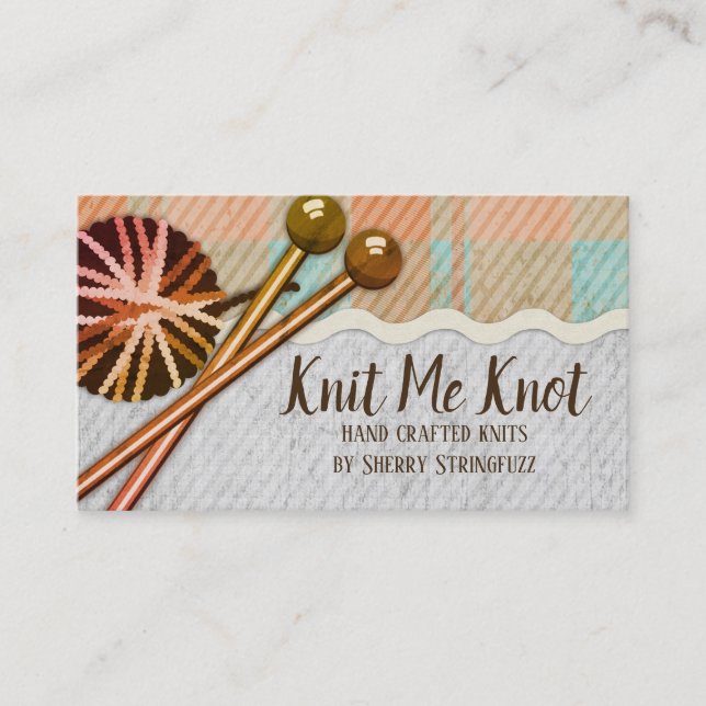 Knitting needles yarn plaid knitter business card (Front)