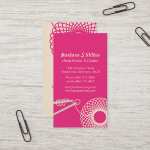 Knitting needlework pink cream business cards