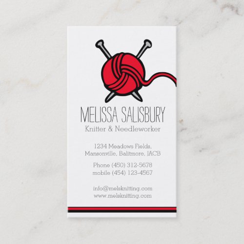 Knitting needlework red business cards