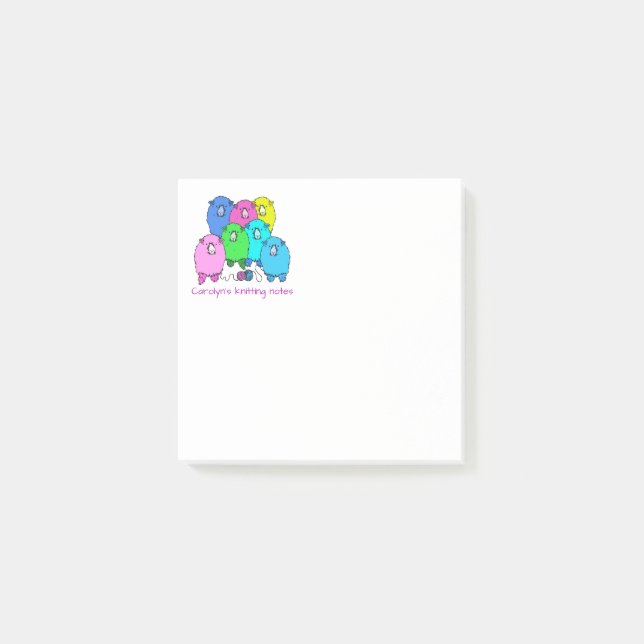 Knitting note.  Fluffy sheep and yarn personalized Post-it Notes (Front)