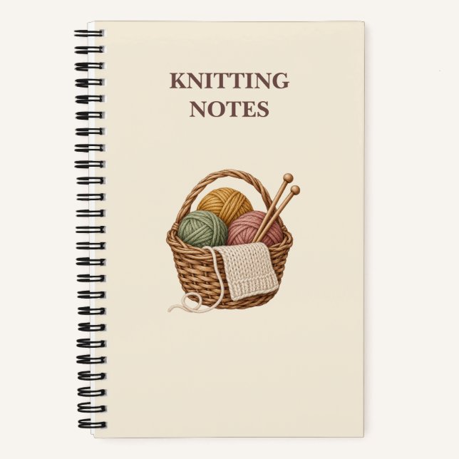 Knitting Notes Cozy Yarn Basket Notebook (Front)