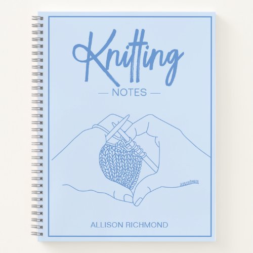 Knitting Notes Your Name Blue Heart Hands  Notebook