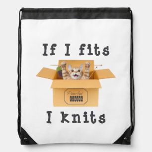 Knitting Orange Tabby Drawstring Bag