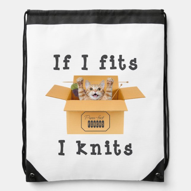 Knitting Orange Tabby Drawstring Bag (Front)