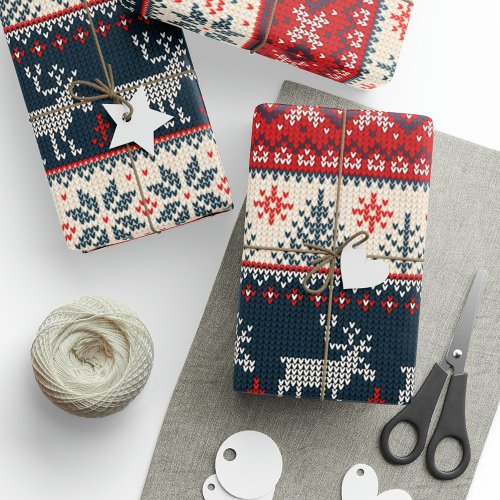 Knitting Pattern Christmas Reindeer Nordic Wrapping Paper