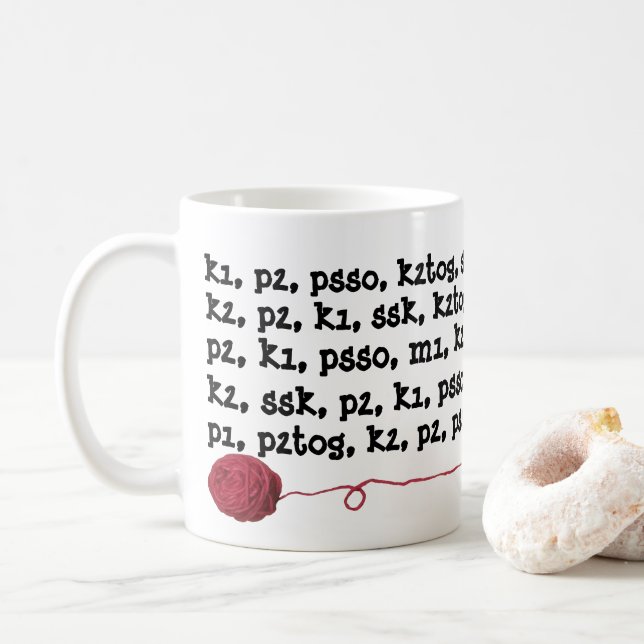Knitting Pattern Instructions Yarn Ball Red Coffee Mug (With Donut)