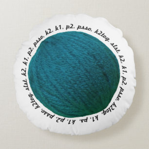 Knitting Pattern Lingo Yarn Ball Teal Crafts Round Pillow