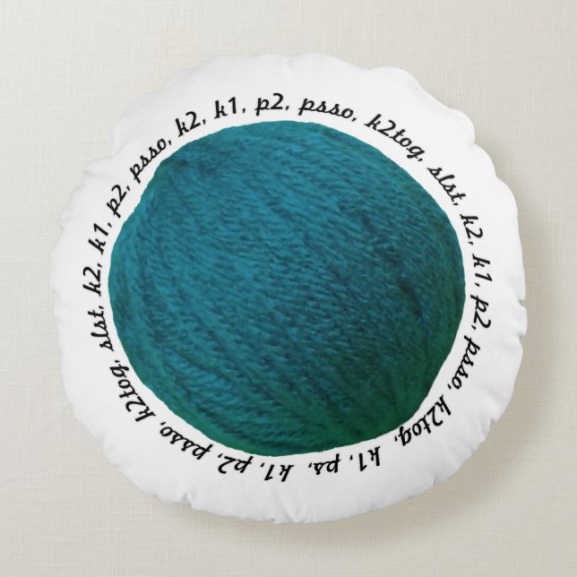 Knitting Pattern Lingo Yarn Ball Teal Crafts Round Pillow (Front)