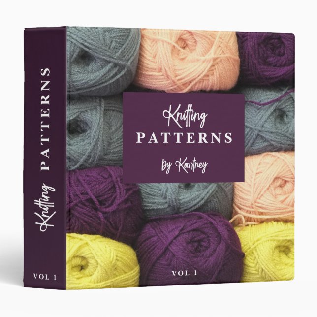 Knitting Patterns By Custom Name Photo Hobby 3 Ring Binder (Front/Spine)
