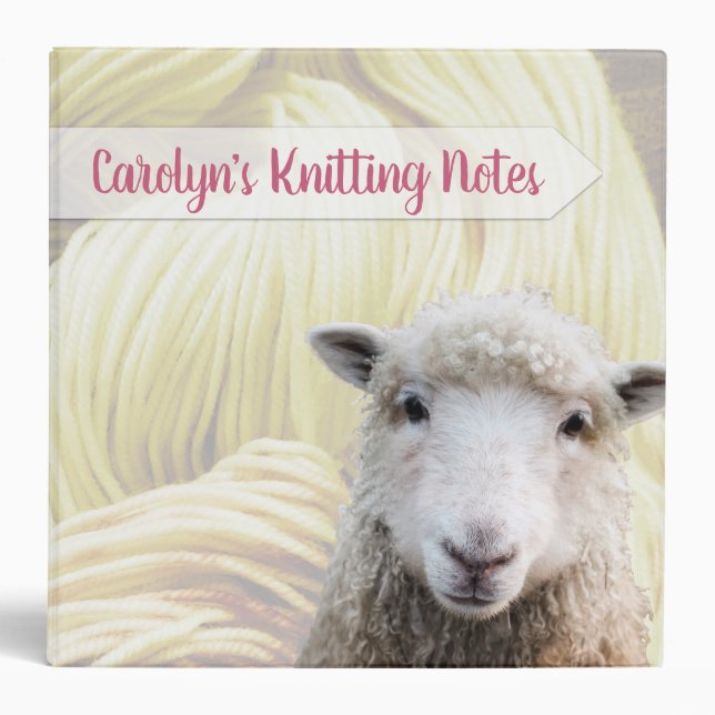 Knitting Patterns Notes Lamb Sheep Yarn 3 Ring Binder (Front)