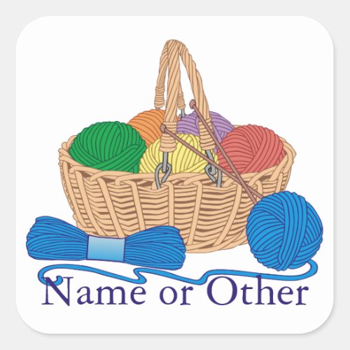 Knitting Personalized Square Sticker