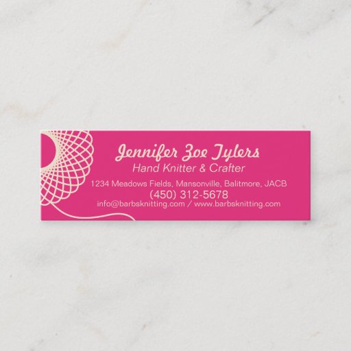 Customizable Knitting pink cream skinny business cards