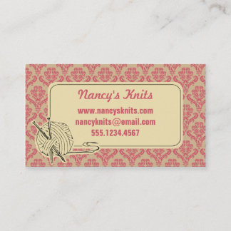 Knitting Pink Damask Business Card