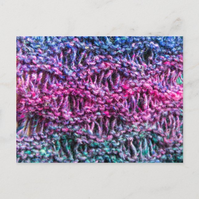 Knitting postcard - hot pink, blue, green (Front)
