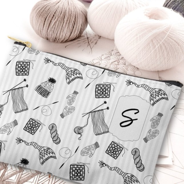 Knitting Project Hand Drawn Pattern Accessory Pouch (Creator Uploaded)