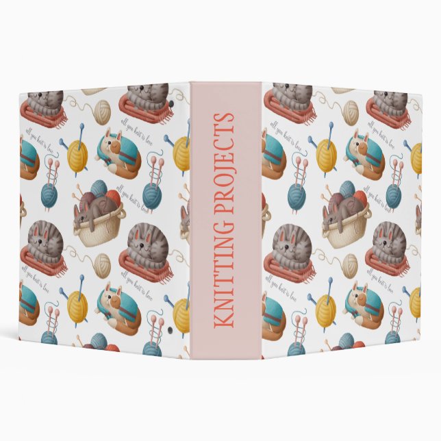 Knitting Projects With Cat Design 3 Ring Binder (Background)