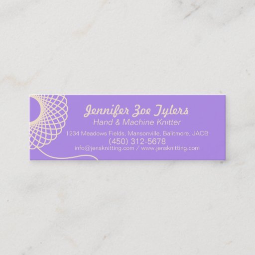 Customizable Knitting purple cream skinny business cards