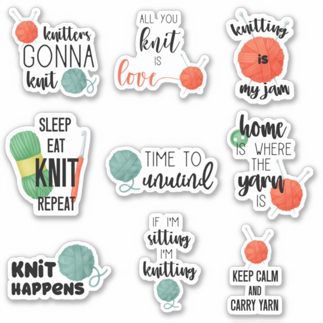 Knitting quotes sticker sheet (Front)