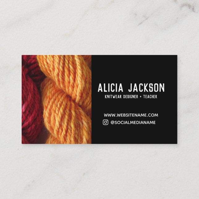 Knitting Red Orange Black Yarn Personalized Business Card (Back)
