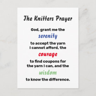 Knitting Serenity Prayer Joke Postcard