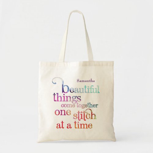 Knitting Sewing Beautiful Things Watercolor Quote Tote Bag