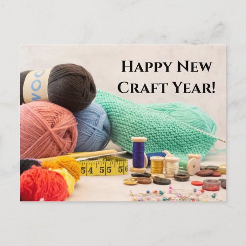 Knitting sewing crochet new year handmade 2023 holiday postcard