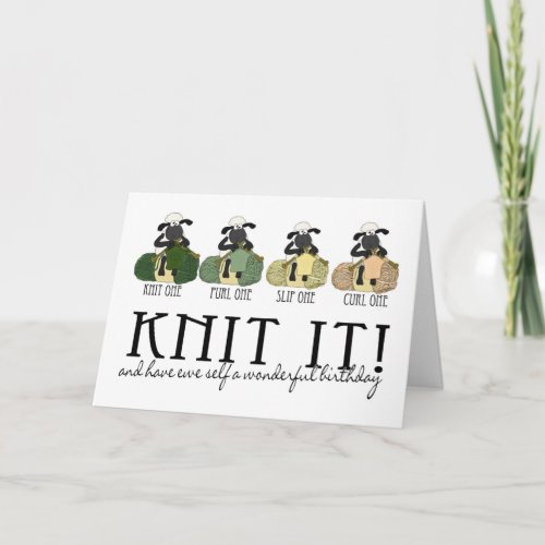 Knitting sheep birthday greeting card