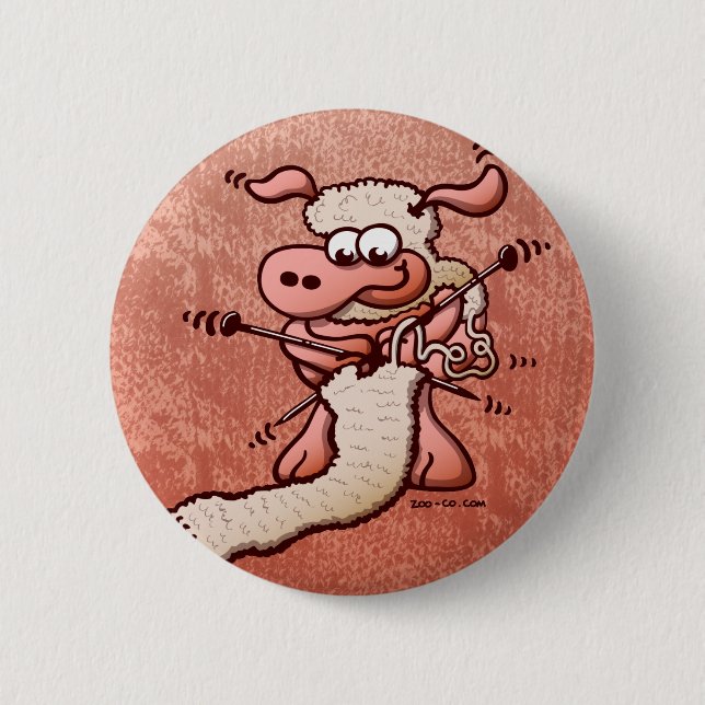 Knitting Sheep Pinback Button (Front)
