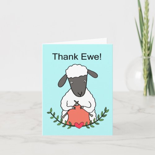 Knitting Sheep Thank Ewe Cute pun Funny thank you Card