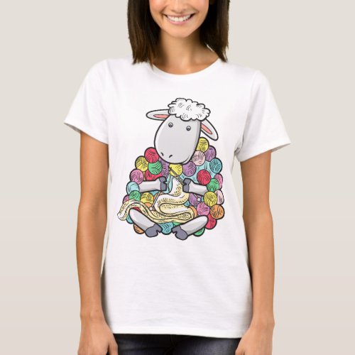 Knitting Sheep Yarn Sheepherders Farmer Wool T_Shirt