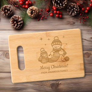 Knitting Snowman Christmas Custom Family Name Engraved Cutting Board