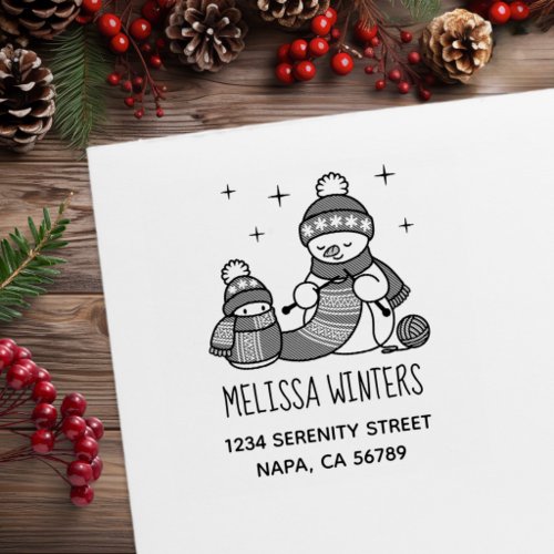 Knitting Snowman Christmas Custom Return Address Rubber Stamp