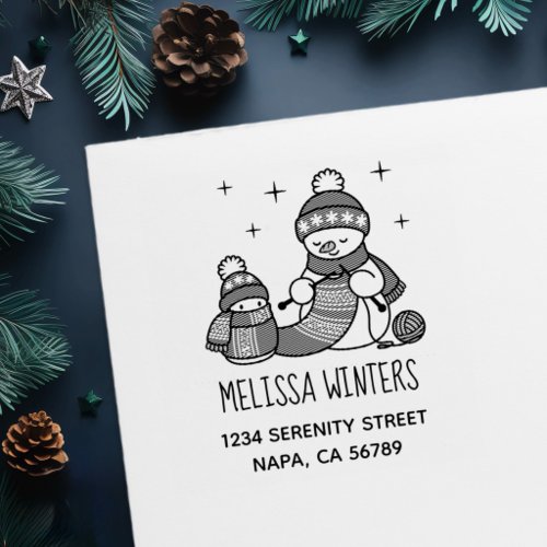 Knitting Snowman Christmas Custom Return Address Self-inking Stamp