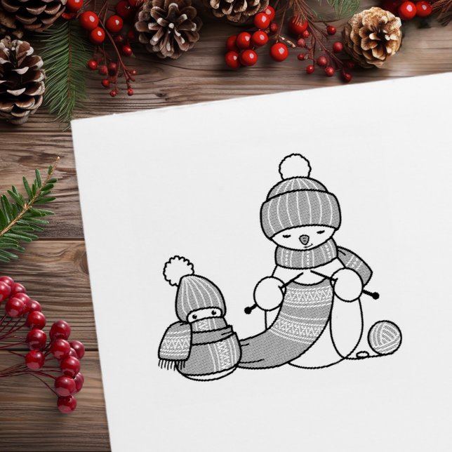 Knitting Snowman in Knitted Hat and Scarf Rubber Stamp (Creator Uploaded)