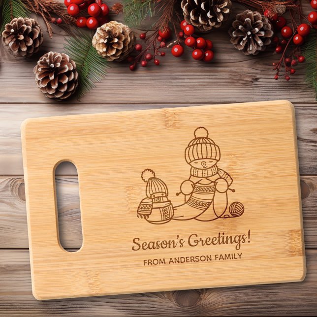 Knitting Snowman Seasons Greetings Engraved Cutting Board (Creator Uploaded)