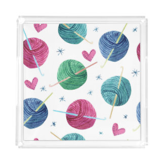 Knitting theme, watercolor seamless pattern. acrylic tray
