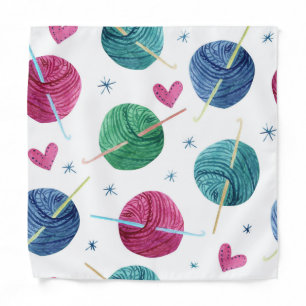 Knitting theme, watercolor seamless pattern. bandana