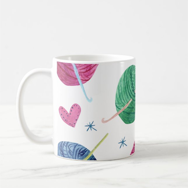 Knitting theme, watercolor seamless pattern. coffee mug (Left)