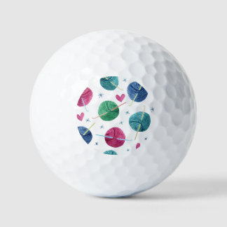 Knitting theme, watercolor seamless pattern. golf balls