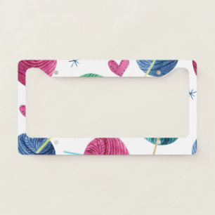 Knitting theme, watercolor seamless pattern. license plate frame