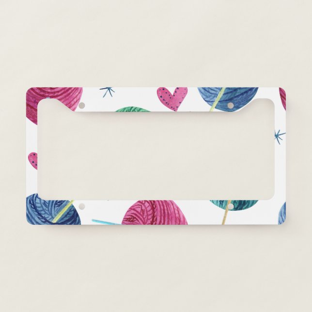 Knitting theme, watercolor seamless pattern. license plate frame (Front)