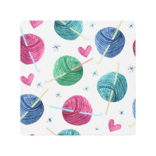 Knitting theme, watercolor seamless pattern. metal print