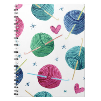 Knitting theme, watercolor seamless pattern. notebook