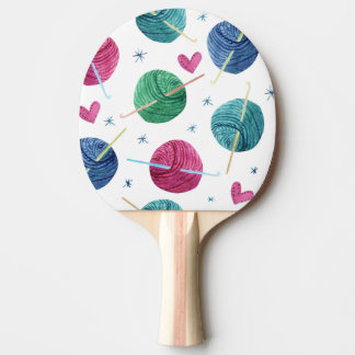 Knitting theme, watercolor seamless pattern. ping pong paddle